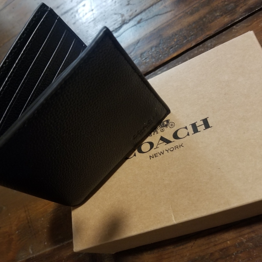 Brand NEW all black leather Coach wallet
